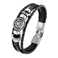 Split laag leer Armband, met Zinc Alloy, Ronde, plated, mode sieraden & voor de mens, meer kleuren voor de keuze, Lengte 21 cm, Verkocht door PC