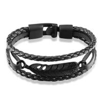 Split Layer Cowhide Leather Bracelet with PU Leather & Zinc Alloy Feather plated fashion jewelry & for man Sold By PC