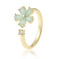 laiton Cuff Bague, fleur, Placage de couleur d'or, Réglable & pavé de micro zircon & pour femme, 22mm, Vendu par PC