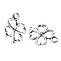 Zamak Clover Hanger, Zinc Alloy, Four Leaf Clover, DIY & zwart maken, oorspronkelijke kleur, 13x20x2mm, Gat:Ca 3mm, 100pC's/Lot, Verkocht door Lot