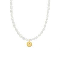 Collier de perles d'eau douce naturelles, perle d'eau douce cultivée, avec Acier titane, avec 5cm chaînes de rallonge, Rond, pour femme, blanc, 8mm, Longueur Environ 35 cm, Vendu par PC