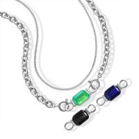 Collier d'acier titane, avec zircon cubique, avec 5cm chaînes de rallonge, cadre, Double couche & pour femme, plus de couleurs à choisir, 35x11mm, Longueur Environ 48 cm, Environ 50 cm, Vendu par PC