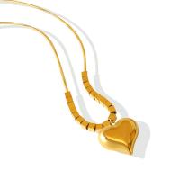 Colar de aço titânio, Partículas de aço, with 5cm extender chain, Coração, para mulher, dourado, 18mm, comprimento Aprox 40 cm, vendido por PC