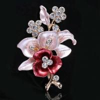 Broche de strass, alliage de zinc, fleur, Placage, pour femme & émail & avec strass, protéger l'environnement, sans nickel, plomb et cadmium, 40x55mm, Vendu par PC