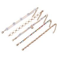 alliage de zinc Set de bracelet, avec perle de plastique, avec 5cm chaînes de rallonge, Rond, Placage de couleur d'or, 5 pièces & bijoux de mode & pour femme, couleurs mélangées, protéger l'environnement, sans nickel, plomb et cadmium, Longueur Environ 17 cm, Vendu par fixé