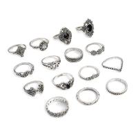 Sinc Alloy Ring Set, Babhta, dath airgid plated, 15 phíosa & jewelry faisin & do bhean & le rhinestone, dathanna measctha, nicil, luaidhe & caidmiam saor in aisce, Díolta De réir Socraigh