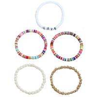 alliage de zinc Set de bracelet, avec argile de polymère & perle de plastique, Rond, Placage de couleur d'or, 5 pièces & bijoux de mode & pour femme, plus de couleurs à choisir, protéger l'environnement, sans nickel, plomb et cadmium, Longueur Environ 17 cm, Vendu par fixé