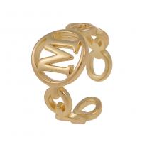 Messing Manchet Finger Ring, De Brief van het alfabet, gold plated, Verstelbare & voor vrouw & hol, 20mm, Verkocht door PC