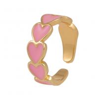 Messing Cuff fingerring, Heart, guldfarve belagt, Justerbar & for kvinde & emalje, flere farver til valg, 20mm, Solgt af PC