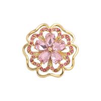 Broche cristal, alliage de zinc, avec cristal, fleur, Placage de couleur d'or, pour femme & avec strass & creux, plus de couleurs à choisir, protéger l'environnement, sans nickel, plomb et cadmium, 40x40mm, 10PC/lot, Vendu par lot