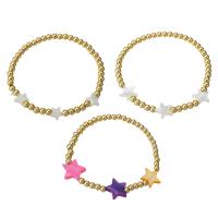 Pulseras de latón, metal, con Plástico, Estrella, chapado en color dorado, para mujer, más colores para la opción, longitud aproximado 6.4 Inch, Vendido por UD