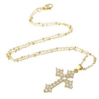 Cubic Zircon Micro Pave Brass Necklace gold color plated micro pave cubic zirconia & for woman Length Approx 18 Inch Sold By PC