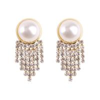 Fashion frynser øreringe, Zinc Alloy, med Plastic Pearl, mode smykker & for kvinde & med rhinestone, nikkel, bly & cadmium fri, 37x17mm, Solgt af par