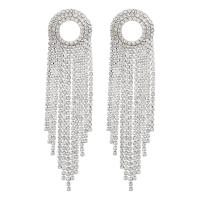 Fashion Fringe Oorbellen, Zinc Alloy, mode sieraden & voor vrouw & met strass, meer kleuren voor de keuze, nikkel, lood en cadmium vrij, 129x32mm, Verkocht door pair