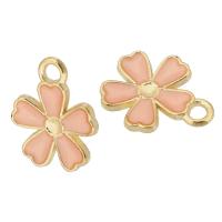 Zinc Alloy émail Pendants, alliage de zinc, fleur, Placage de couleur d'or, unisexe, rose, protéger l'environnement, sans nickel, plomb et cadmium, 12x15x2mm, Trou:Environ 2mm, Environ 500PC/sac, Vendu par sac