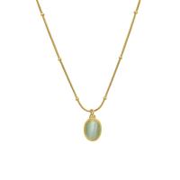 Acier titane collier, avec Oeil de chat, avec 1.97inch chaînes de rallonge, Plaqué or 18K, bijoux de mode & pour femme, doré, 1mm,10*14mm, Longueur Environ 15.75 pouce, Vendu par PC