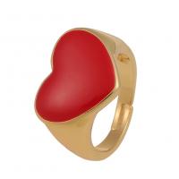 Messing Åbent fingerring, Heart, guldfarve belagt, Justerbar & for kvinde & emalje, flere farver til valg, 21mm, Solgt af PC