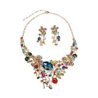 Crystal Sieraden Sets, oorbel & halsketting, Zinc Alloy, met Kristal, zinklegering karabijn, zinklegering oorbel bericht, voor vrouw, gemengde kleuren, 55mm, Lengte 52 cm, Verkocht door Stel