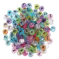 Alphabet Acryl Kralen, Ronde, plated, DIY, gemengde kleuren, 6x10mm, 100pC's/Bag, Verkocht door Bag