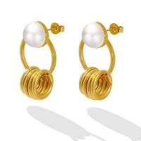 Cruach Tíotáiniam Buail Earring, le Pearl Plaisteacha, tíotáiniam iar earring, plátáilte, do bhean, dathanna níos mó le haghaidh rogha, 18x30mm, Díolta De réir Péire