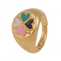 Messing Open Finger Ring, Four Leaf Clover, gold plated, Verstelbare & voor vrouw & glazuur, meer kleuren voor de keuze, 22mm, Verkocht door PC