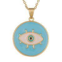 Evil Eye smykker halskæde, Messing, guldfarve belagt, Unisex & onde øje mønster & emalje, flere farver til valg, 24x33mm, Længde Ca. 17.7 inch, Solgt af PC