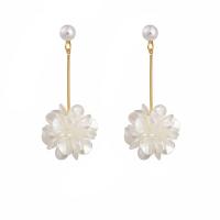 Resin Earring with Plastic Pearl & Zinc Alloy Flower gold color plated fashion jewelry & for woman Sold By Pair