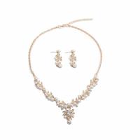 Zinc Alloy Jewelry Sets earring & necklace with Plastic Pearl zinc alloy lobster clasp zinc alloy post pin for woman & with rhinestone 35mm Length 50 cm Sold By Set