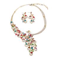 Parures de bijoux en cristal, boucle d'oreille & collier, alliage de zinc, avec cristal, Alliage de zinc fermoir homard, Alliage de zinc puce boucle d'oreille, pour femme & avec strass, plus de couleurs à choisir, 54mm, Longueur 43 cm, Vendu par fixé