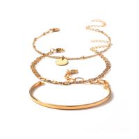 Pulseras de latón, metal, con fundición, latón cierre de langosta, tres capas & para mujer, dorado, Vendido por UD