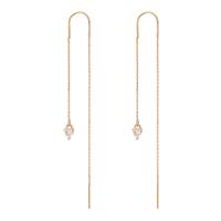 Brass Thread Through Earrings brass earring string micro pave cubic zirconia & for woman golden Sold By Pair