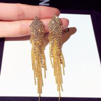 Fashion Fringe Oorbellen, Zinc Alloy, zinklegering oorbel bericht, voor vrouw & met strass, meer kleuren voor de keuze, 91x16mm, Verkocht door pair