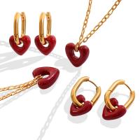 Titantium acciaio set di gioielli fashion, orecchino & Collana, with resina, with 5cm extender chain, Cuore, stili diversi per la scelta & per la donna, nessuno, 14x27mm, Lunghezza Appross. 42 cm, Venduto da PC