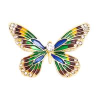 El esmalte Broche, aleación de zinc, Mariposa, chapado en color dorado, para mujer & con diamantes de imitación, más colores para la opción, libre de níquel, plomo & cadmio, 30x42mm, 10PCs/Grupo, Vendido por Grupo