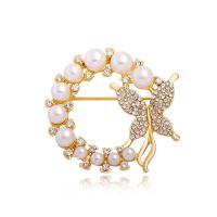 Kunststof Pearl Brooch, Zinc Alloy, met Plastic Pearl, Vlinder, plated, voor vrouw & met strass, meer kleuren voor de keuze, nikkel, lood en cadmium vrij, 57x60mm, 10pC's/Lot, Verkocht door Lot