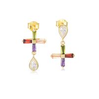 Boucles d'oreilles asymétriques, Argent sterling 925, Placage, pavé de micro zircon & pour femme, plus de couleurs à choisir, 77mm, Vendu par paire