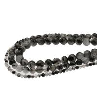 Sort Rutilated Quartz Bead, Runde, du kan DIY & forskellig størrelse for valg, sort, Solgt Per 38 cm Strand