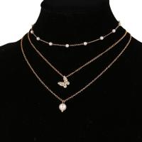 Mode Multi laag ketting, Zinc Alloy, met Plastic Pearl, met 5cm extender keten, gold plated, drie lagen & mode sieraden & verschillende stijlen voor de keuze & voor vrouw, meer kleuren voor de keuze, nikkel, lood en cadmium vrij, Lengte Ca 45 cm, Verkocht door PC