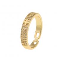 Cubique anneau en laiton Circonia Micro Pave, Placage de couleur d'or, Réglable & multiple tailles pour le choix & pavé de micro zircon & pour femme, Vendu par PC