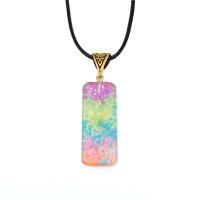 Collier résine, avec corde de cire, rectangle, bijoux de mode & unisexe & lumineux, multicolore, 17x40mm, Vendu par 50 cm brin