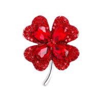 Zinc Alloy Broche, met Kristal, Four Leaf Clover, silver plated, voor vrouw & met strass, nikkel, lood en cadmium vrij, 40x50mm, 10pC's/Lot, Verkocht door Lot