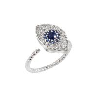 Mal de ojo del anillo de dedo de la joyería, Plata de ley 925, chapado, Ajustable & micro arcilla de zirconia cúbica & para mujer, más colores para la opción, 14.50mm, Vendido por UD