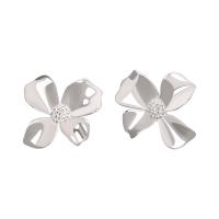 Sterling Silver Jewelry Earring, 925 Sterling Silver, Flower, plátáilte, do bhean, dathanna níos mó le haghaidh rogha, 18.60x21.20mm, Díolta De réir Péire