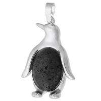 Edelstein Anhänger Schmuck, Messing, mit Lava, Pinguin, Modeschmuck & DIY, schwarz, 24x35x7mm, Bohrung:ca. 5mm, verkauft von PC