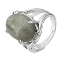 Gemstone Finger Ring, Prás, le Labradorite, jewelry faisin & DIY, glas, 19.50mm, Poll:Thart 5mm, Méid:8, Díolta De réir PC