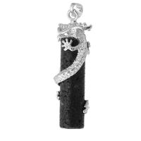 Edelstein Anhänger Schmuck, Messing, mit Lava, Drachen, Modeschmuck & DIY, schwarz, 14x48x13mm, Bohrung:ca. 5mm, verkauft von PC