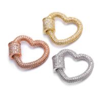 Messing Skru Carabiner Lock Charms, Heart, forgyldt, du kan DIY & Micro Pave cubic zirconia, flere farver til valg, nikkel, bly & cadmium fri, 25x22mm, Solgt af PC