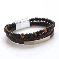 Cuero de vaca Pulsera, con Piedra natural, Esférico, chapado en color de plata, Joyería & para hombre, más colores para la opción, longitud 21 cm, Vendido por UD