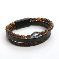 Cuero de vaca Pulsera, con Piedra natural, Esférico, chapado en color plomo negro, Joyería & diferentes materiales para la opción & para hombre, más colores para la opción, longitud 21 cm, Vendido por UD