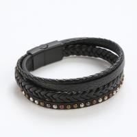 Cuero de PU Pulsera, con aleación de zinc, chapado en color plomo negro, Joyería & para hombre, más colores para la opción, longitud 21 cm, Vendido por UD